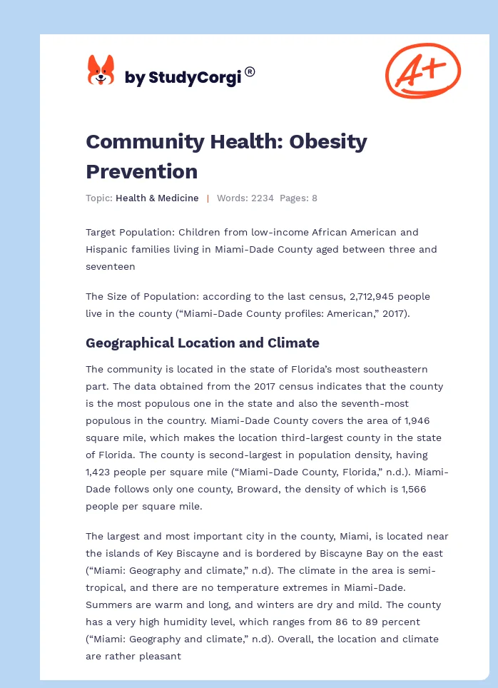 Community Health: Obesity Prevention. Page 1