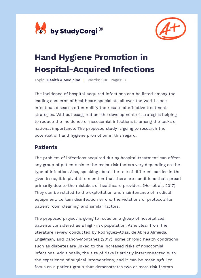 Hand Hygiene Promotion in Hospital-Acquired Infections. Page 1