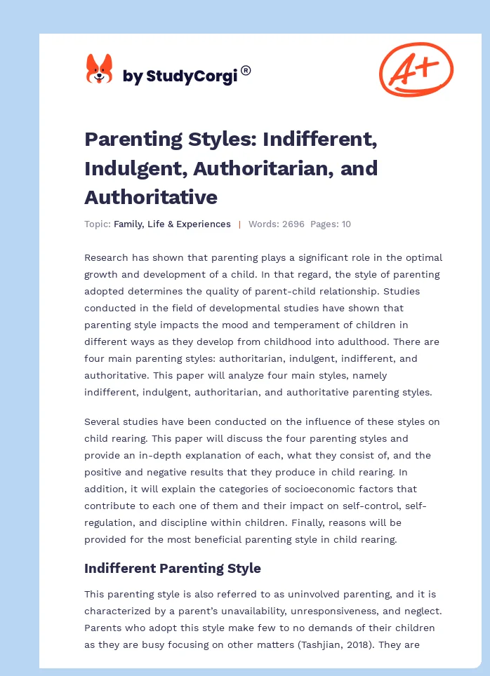 Parenting Styles: Indifferent, Indulgent, Authoritarian, and Authoritative. Page 1