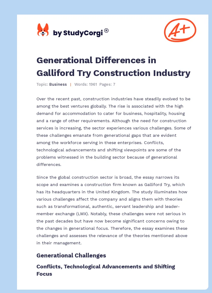 Generational Differences in Galliford Try Construction Industry. Page 1
