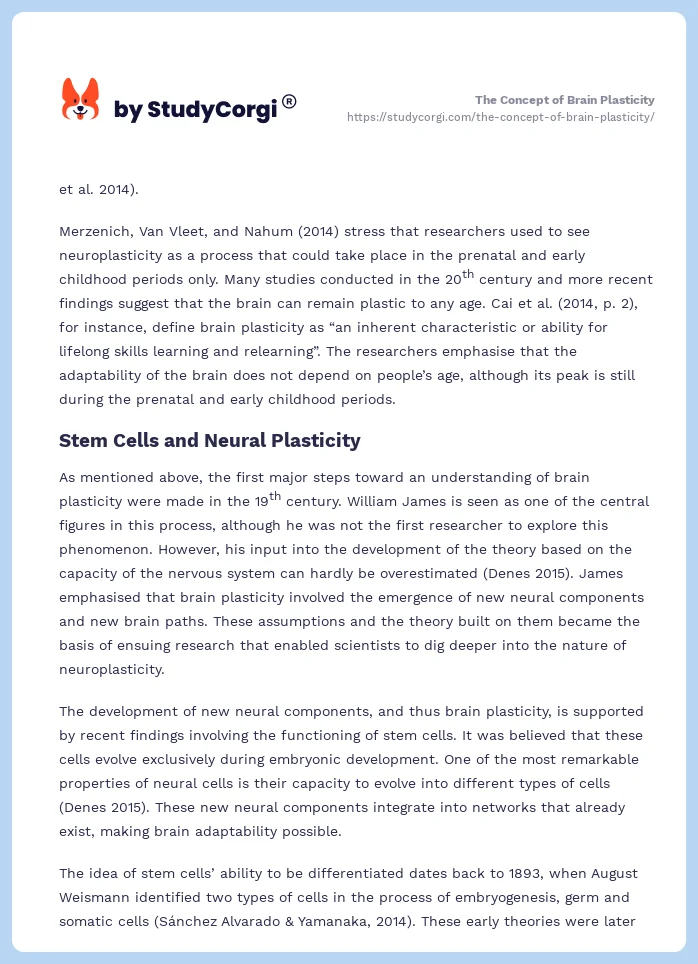 The Concept of Brain Plasticity. Page 2