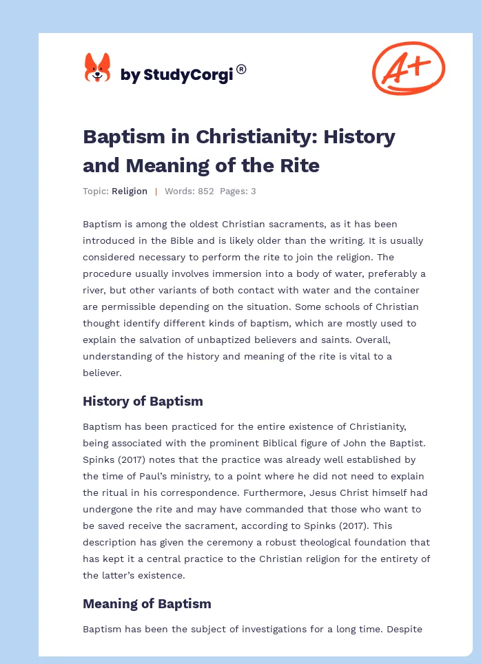 Baptism in Christianity: History and Meaning of the Rite. Page 1