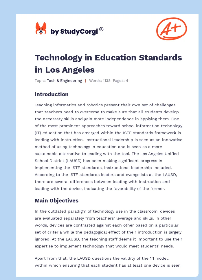 Technology in Education Standards in Los Angeles. Page 1