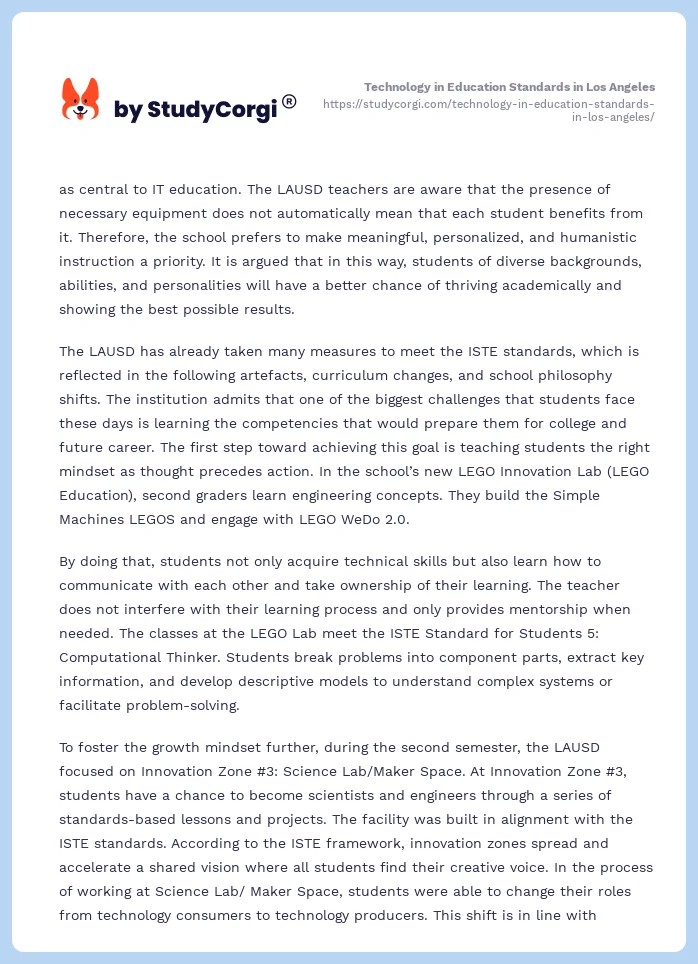 Technology in Education Standards in Los Angeles. Page 2