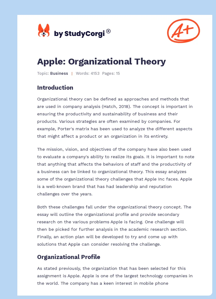 Apple: Organizational Theory. Page 1