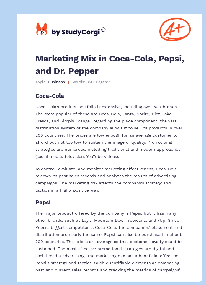 Marketing Mix in Coca-Cola, Pepsi, and Dr. Pepper. Page 1