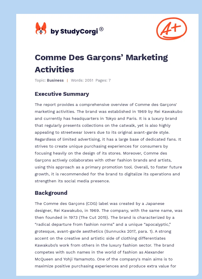 Comme Des Garçons’ Marketing Activities. Page 1