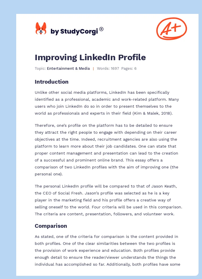 Improving LinkedIn Profile. Page 1
