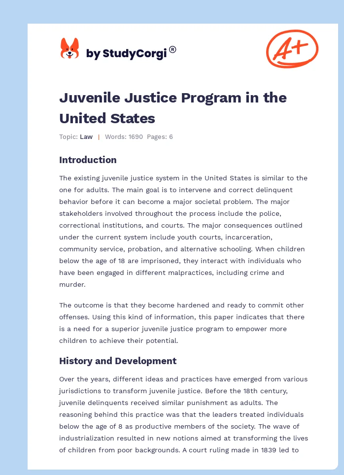 Juvenile Justice Program in the United States. Page 1