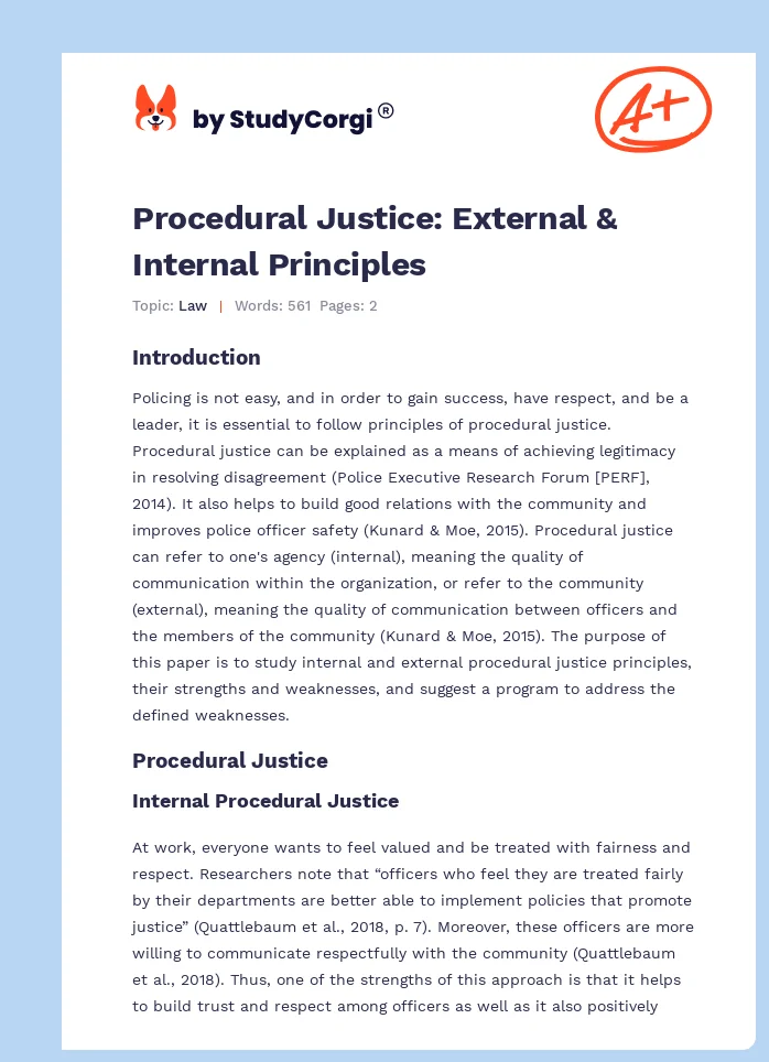 Procedural Justice: External & Internal Principles. Page 1