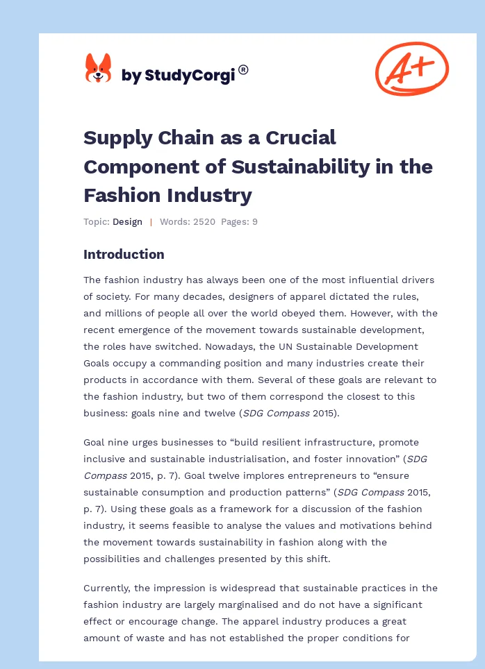 Supply Chain as a Crucial Component of Sustainability in the Fashion Industry. Page 1