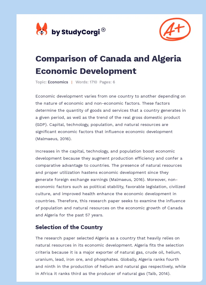 Comparison of Canada and Algeria Economic Development. Page 1