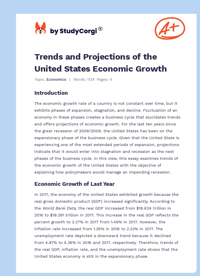 Trends and Projections of the United States Economic Growth. Page 1
