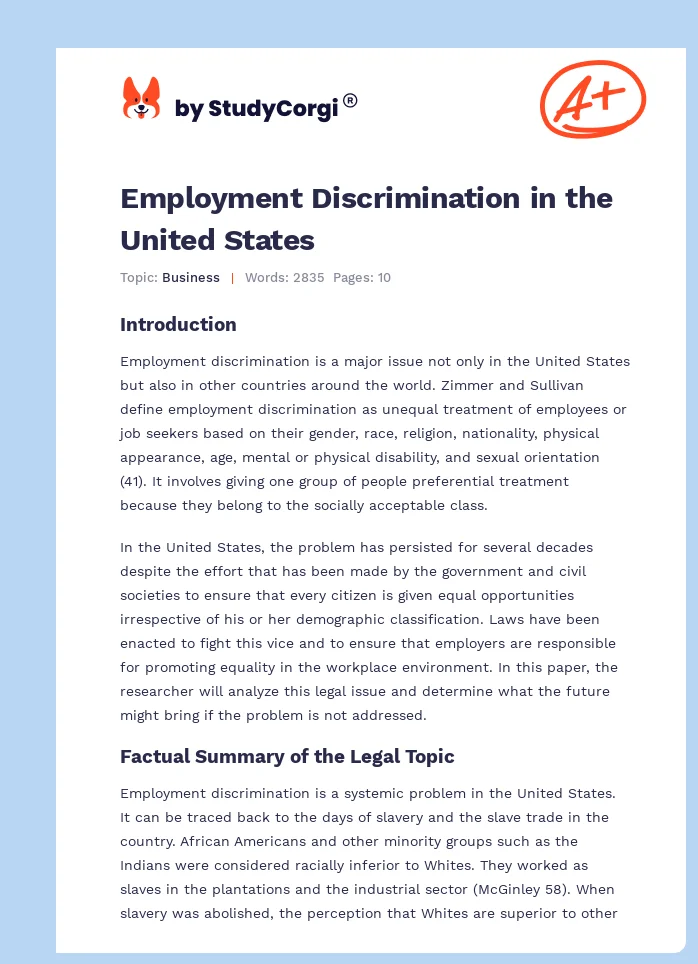 Employment Discrimination in the United States. Page 1