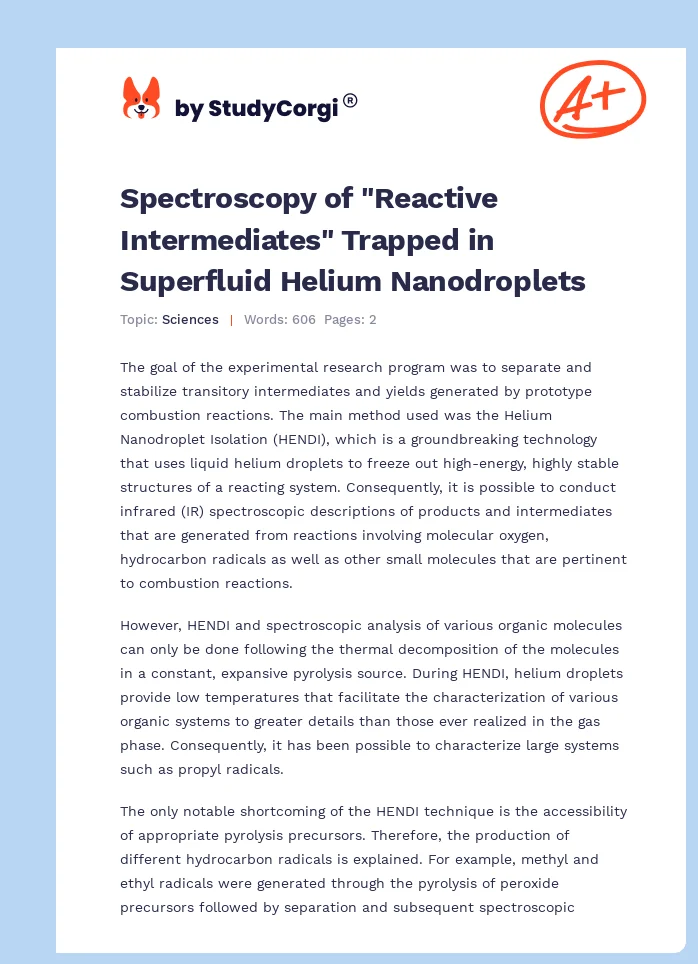 Spectroscopy of "Reactive Intermediates" Trapped in Superfluid Helium Nanodroplets. Page 1