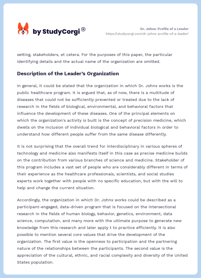 Dr. Johns: Profile of a Leader. Page 2