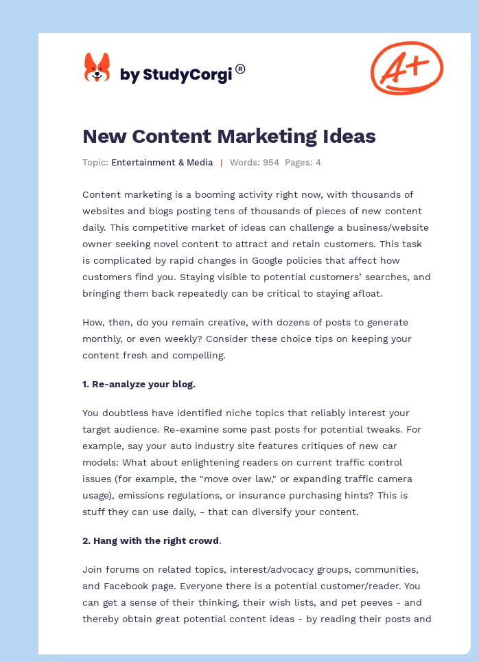 New Content Marketing Ideas. Page 1