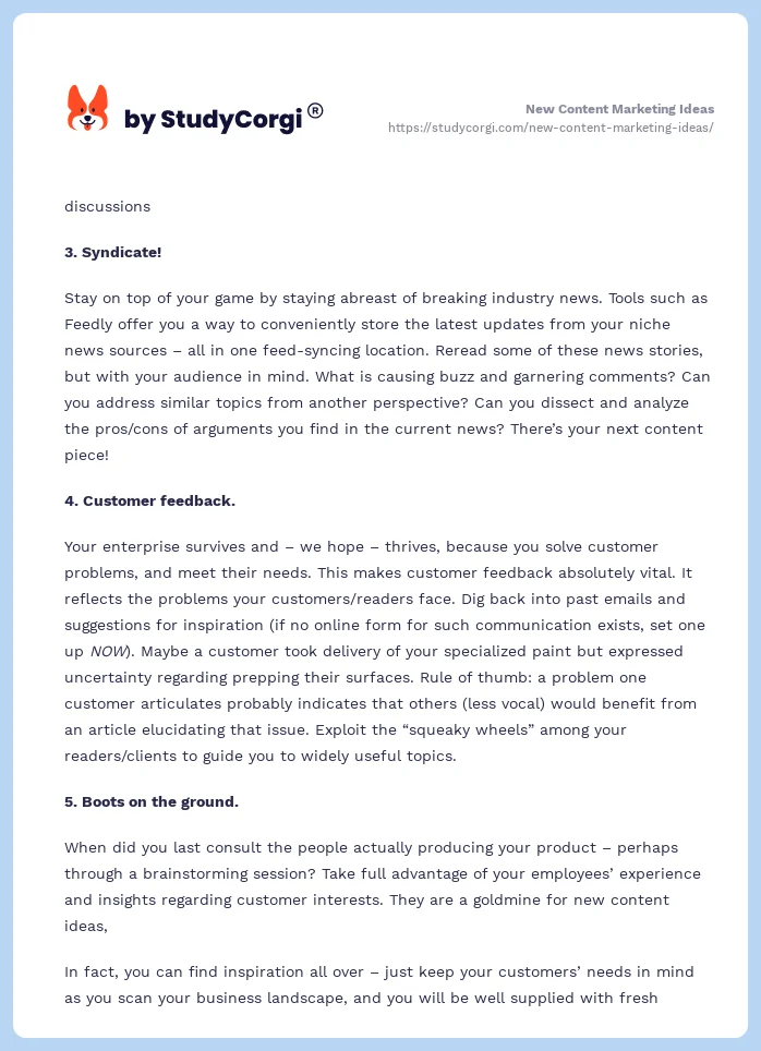 New Content Marketing Ideas. Page 2