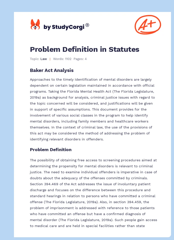 Problem Definition in Statutes. Page 1