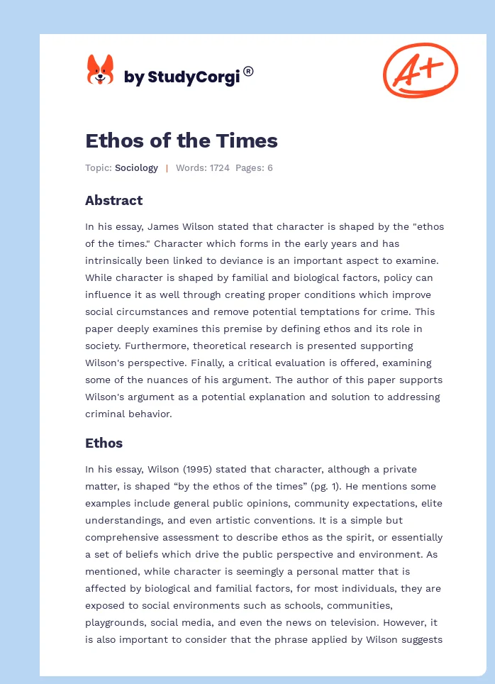 Ethos of the Times. Page 1