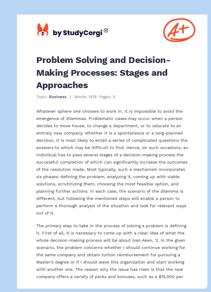 Problem Solving and Decision-Making Processes: Stages and Approaches. Page 1