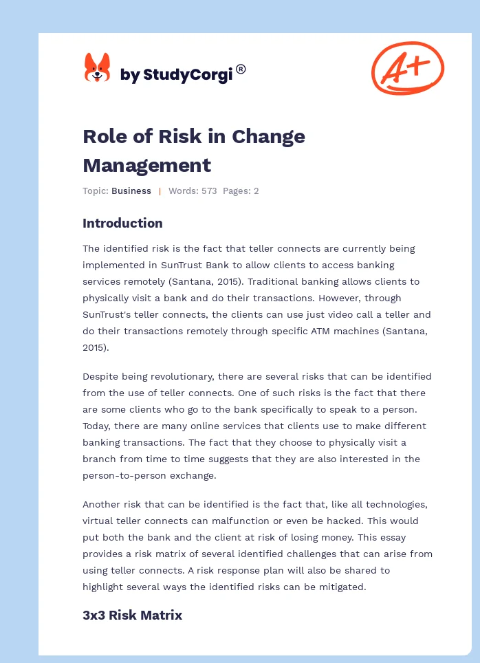 Role of Risk in Change Management. Page 1
