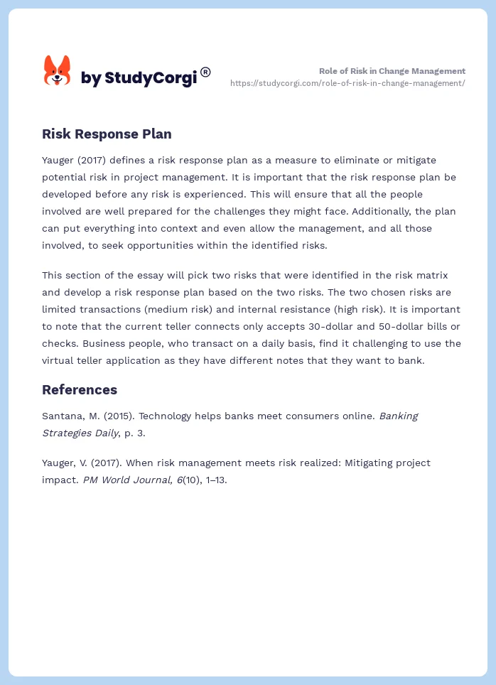 Role of Risk in Change Management. Page 2