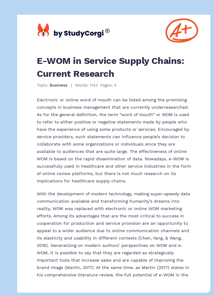 E-WOM in Service Supply Chains: Current Research. Page 1