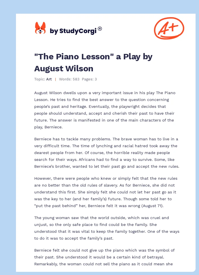 "The Piano Lesson" a Play by August Wilson. Page 1