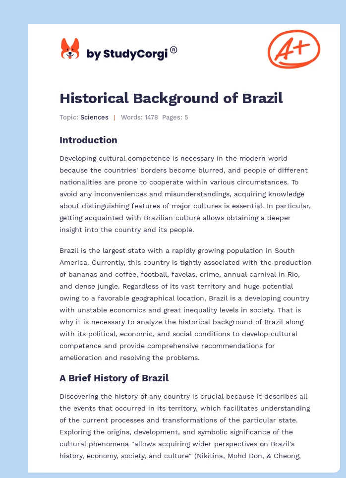 Historical Background of Brazil. Page 1
