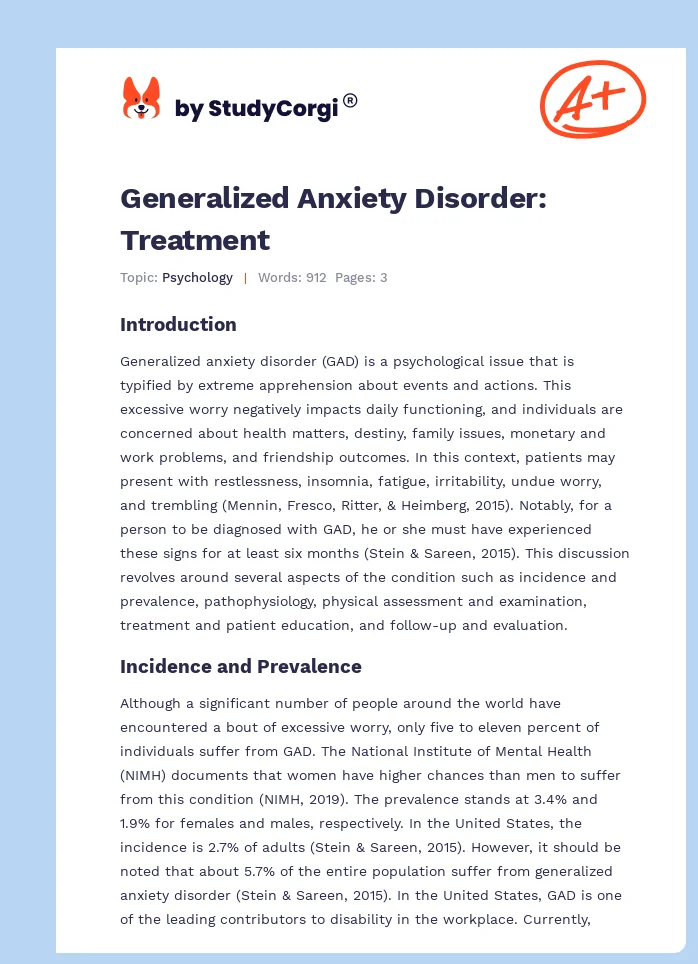 generalized anxiety disorder case study essay