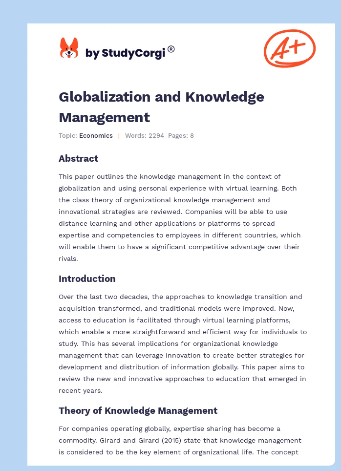 Globalization and Knowledge Management. Page 1