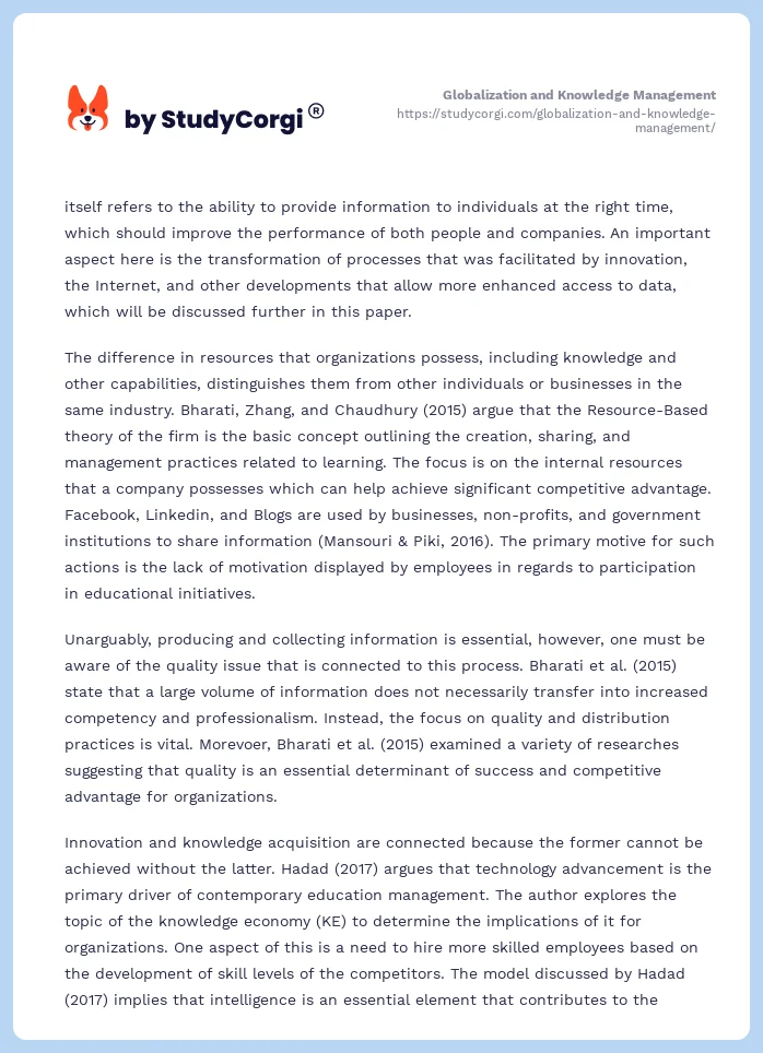 Globalization and Knowledge Management. Page 2