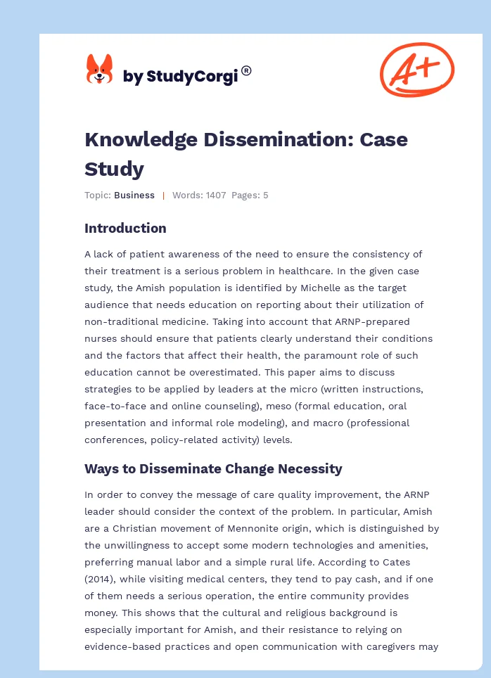 Knowledge Dissemination: Case Study. Page 1