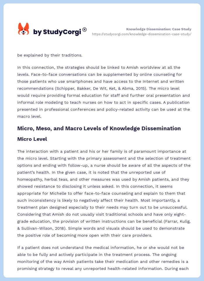 Knowledge Dissemination: Case Study. Page 2