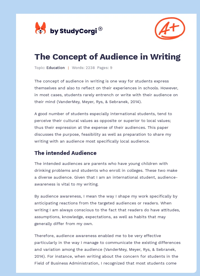 The Concept of Audience in Writing. Page 1