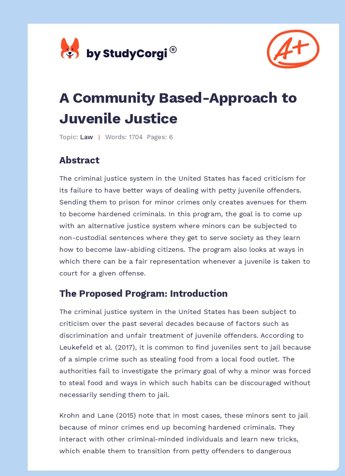 A Community Based-Approach to Juvenile Justice. Page 1