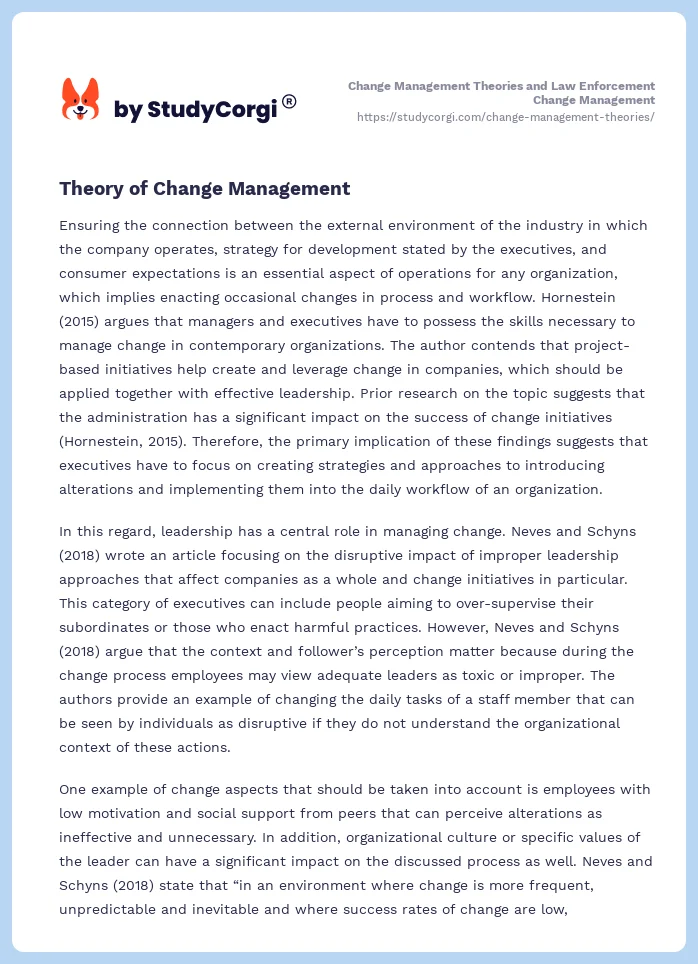Change Management Theories and Law Enforcement Change Management. Page 2