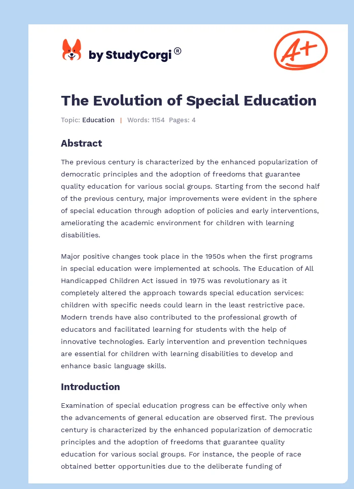 The Evolution of Special Education. Page 1
