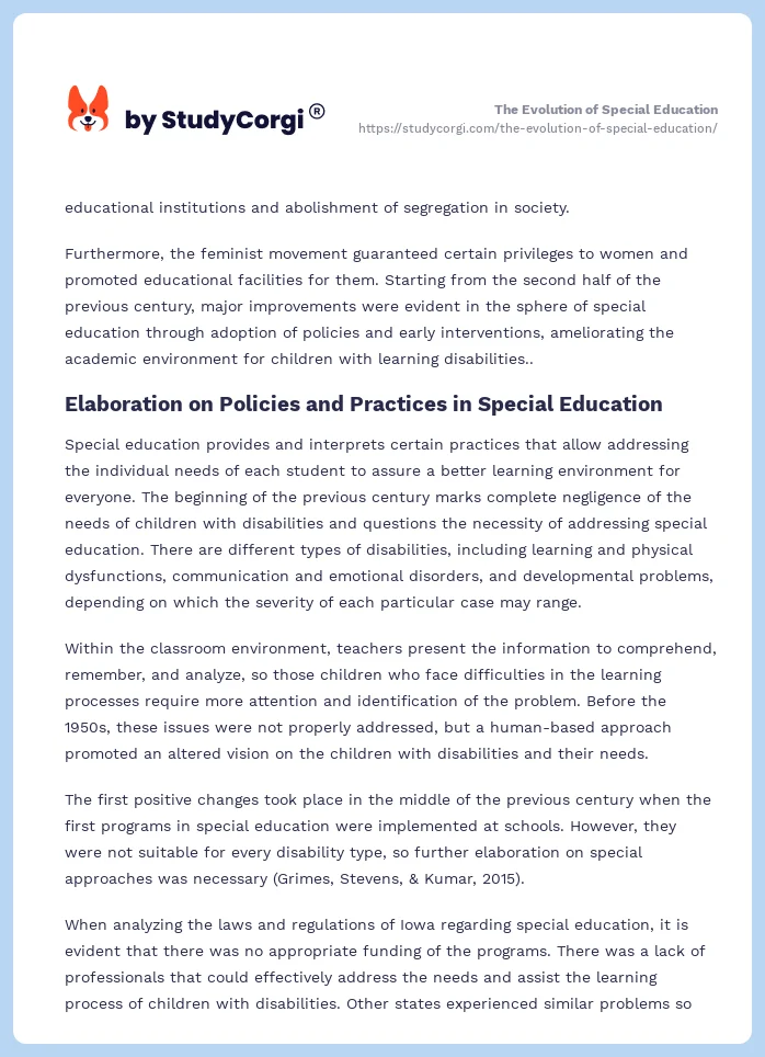 The Evolution of Special Education. Page 2