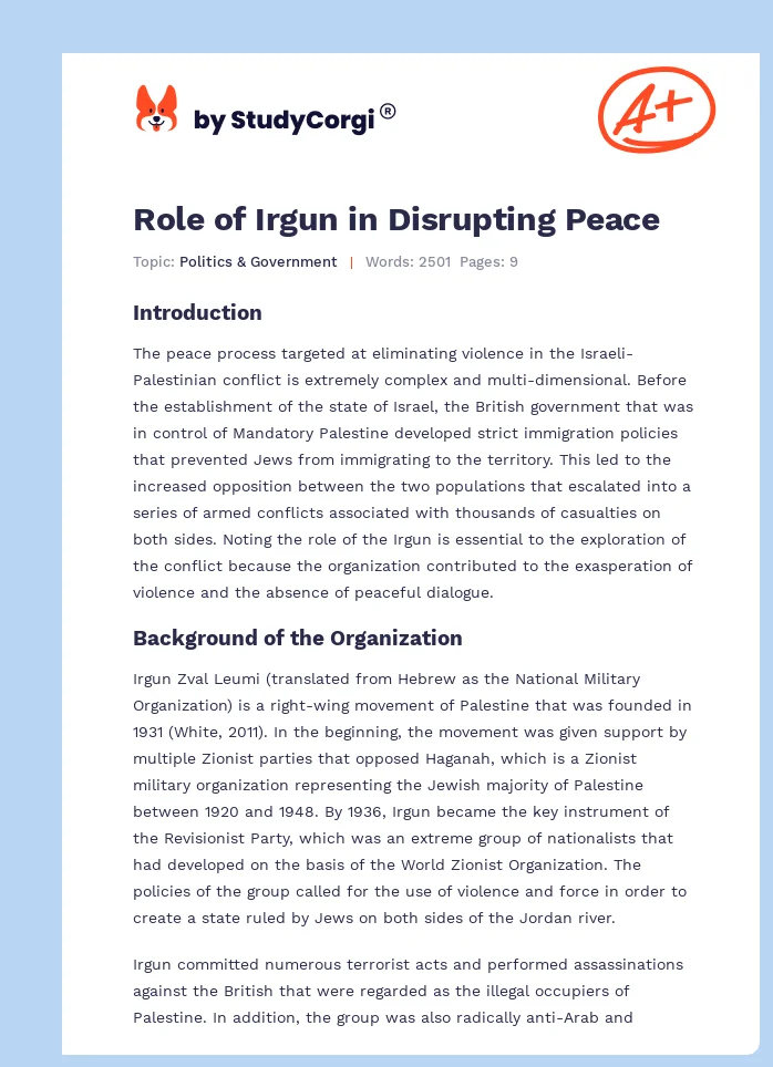Role of Irgun in Disrupting Peace. Page 1