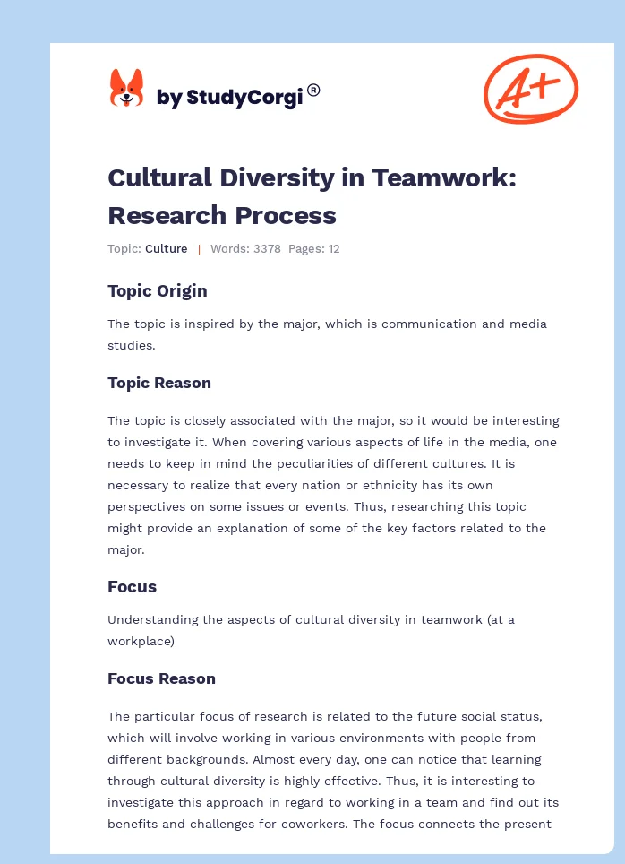 Cultural Diversity in Teamwork: Research Process. Page 1