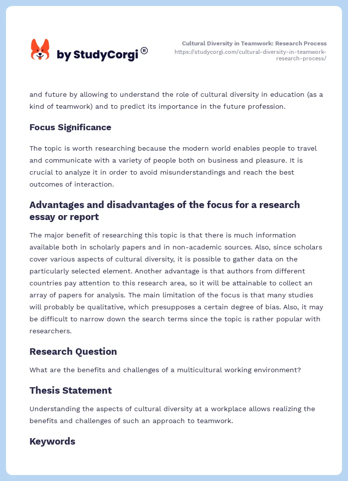Cultural Diversity in Teamwork: Research Process. Page 2