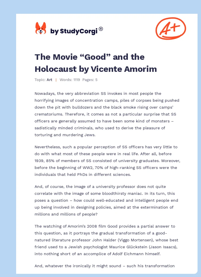 The Movie “Good” and the Holocaust by Vicente Amorim. Page 1