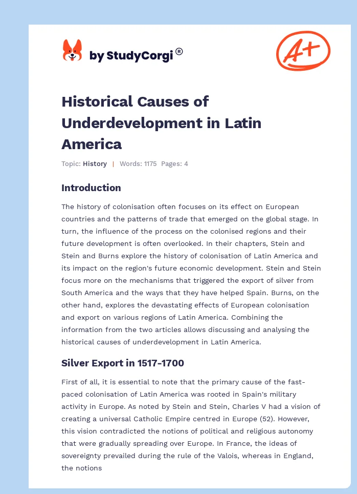 Historical Causes of Underdevelopment in Latin America. Page 1