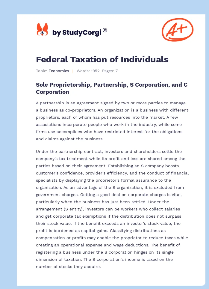 Federal Taxation of Individuals. Page 1