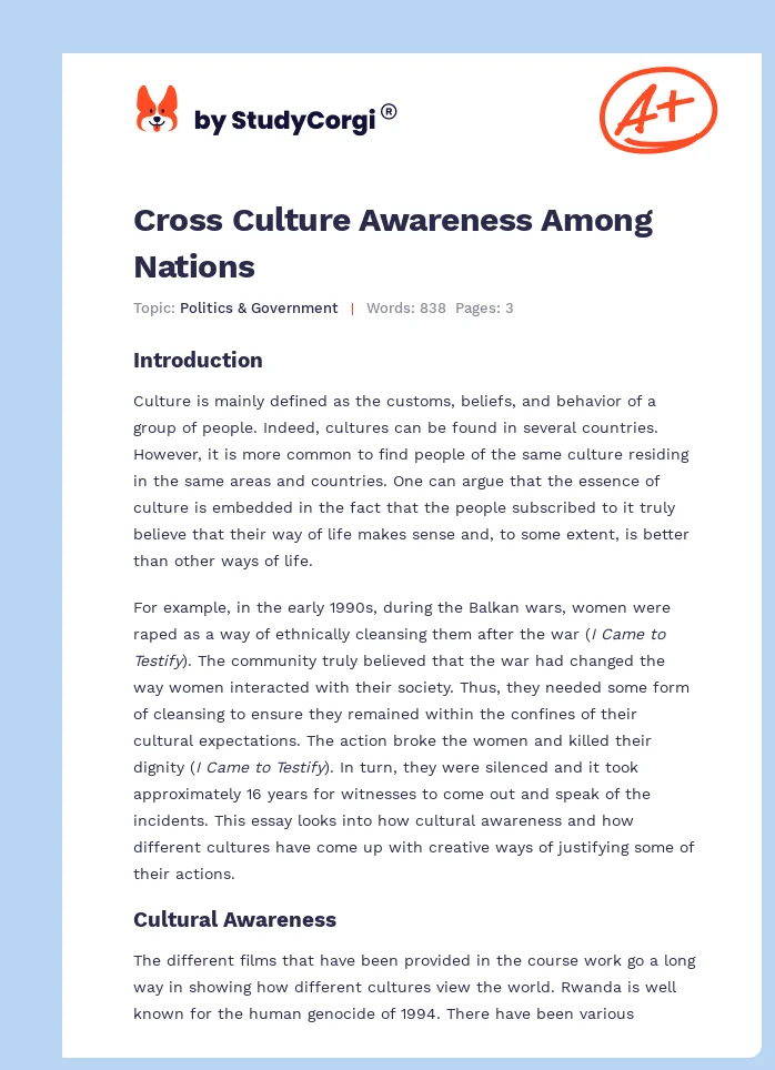Cross Culture Awareness Among Nations. Page 1