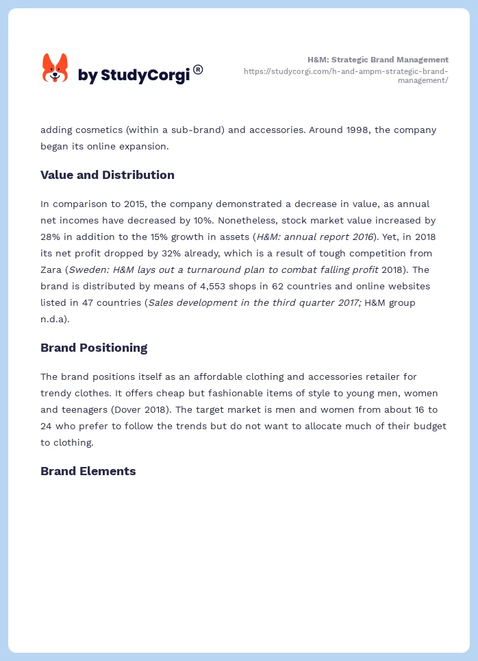 H&M: Strategic Brand Management. Page 2
