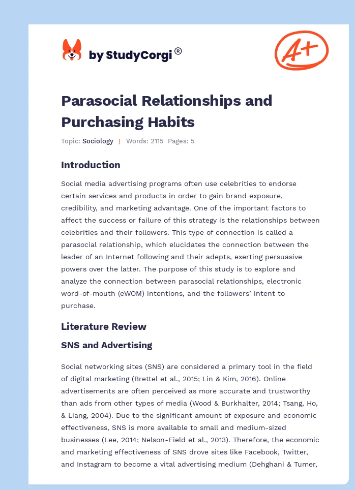 Parasocial Relationships and Purchasing Habits. Page 1