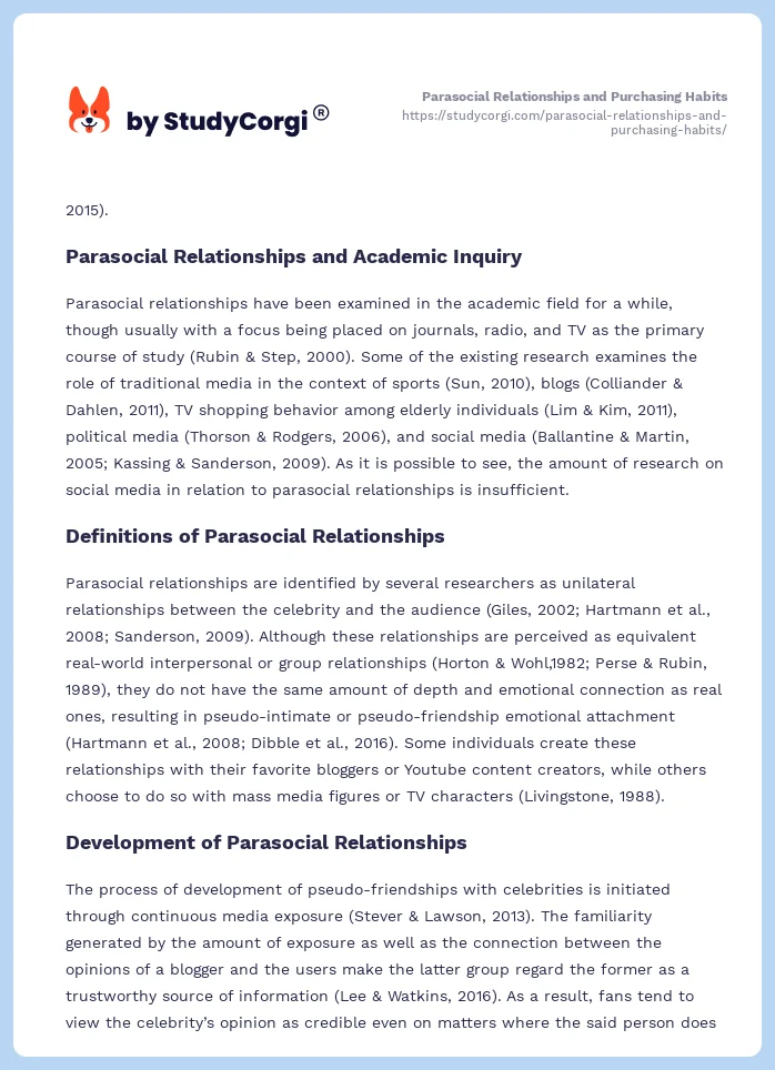 Parasocial Relationships and Purchasing Habits. Page 2